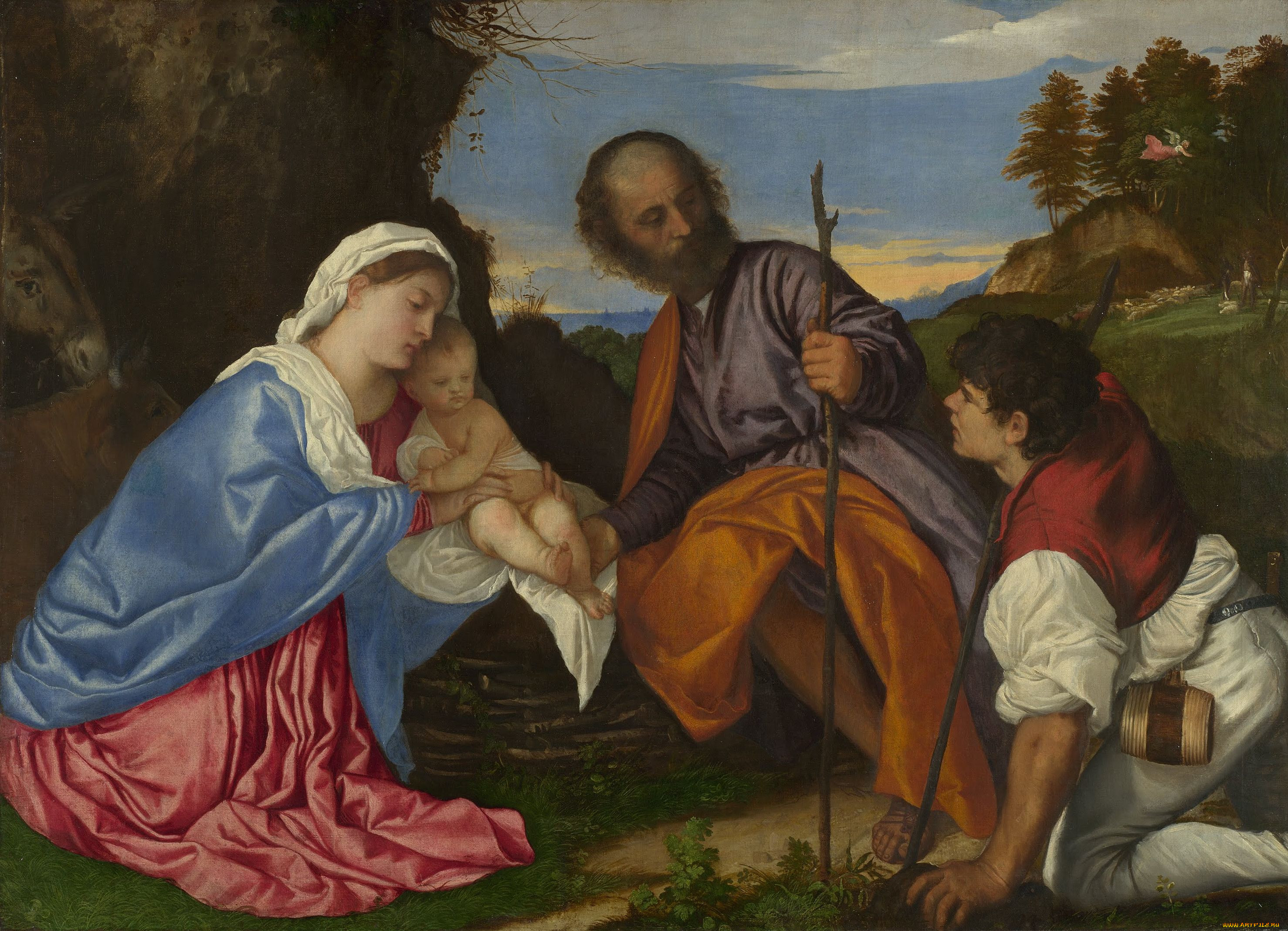 titian, the, holy, family, with, shepherd, , tiziano, vecellio